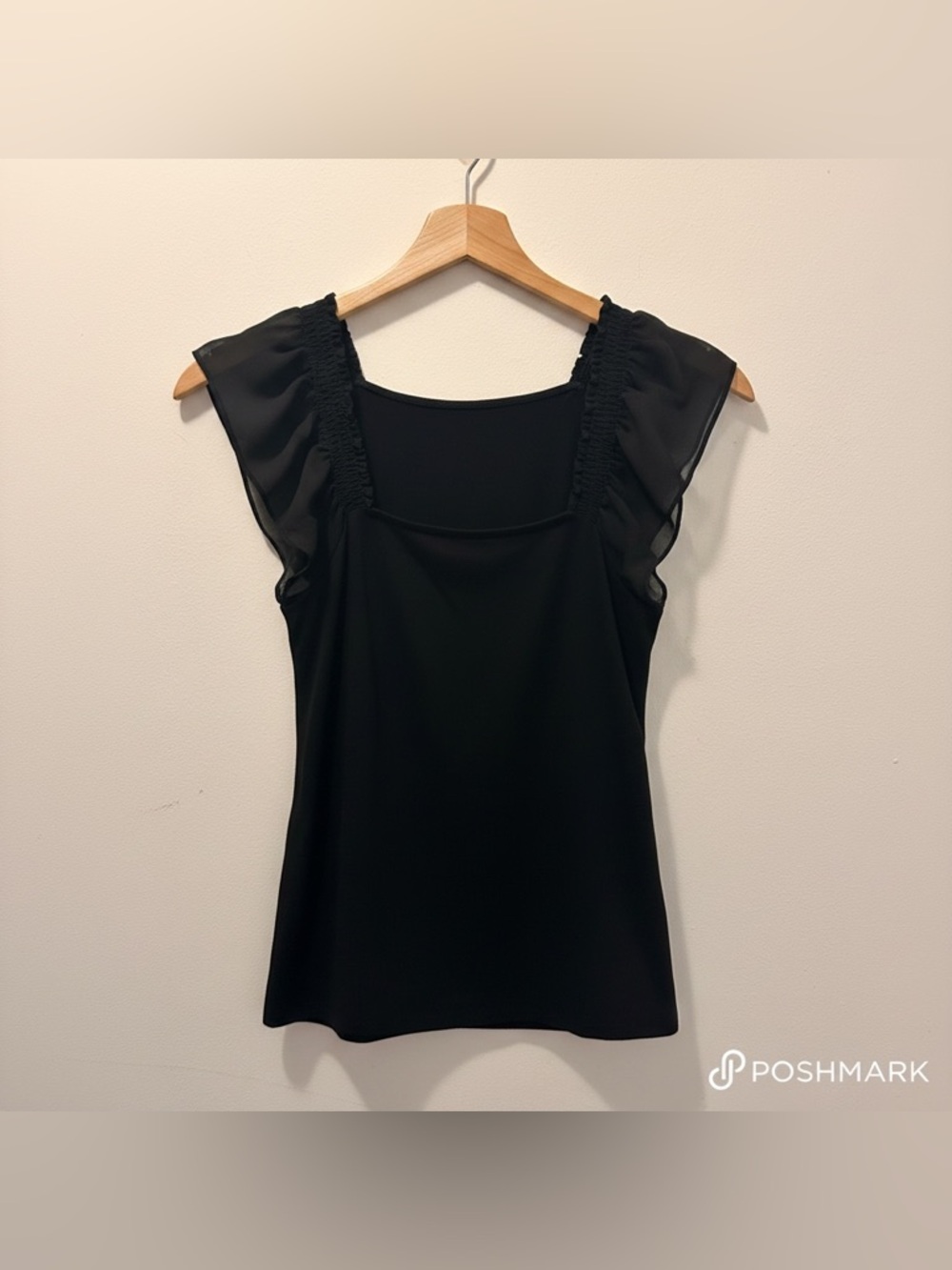 Express Black Flutter Sleeve Blouse Size Small – Sheer Detail - Picture 2 of 5